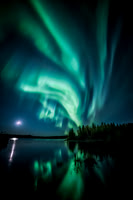 Vertical Aurora Moon Reflection